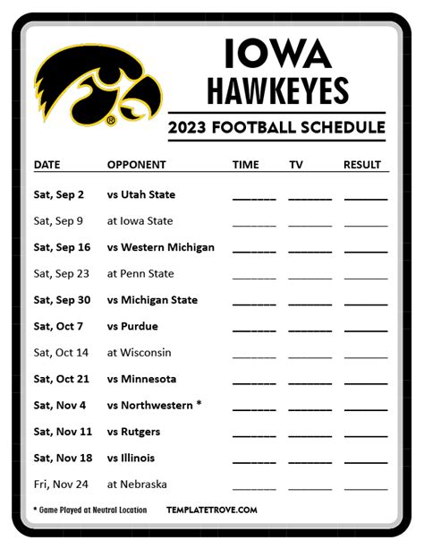 2019 iowa hawkeye football schedule